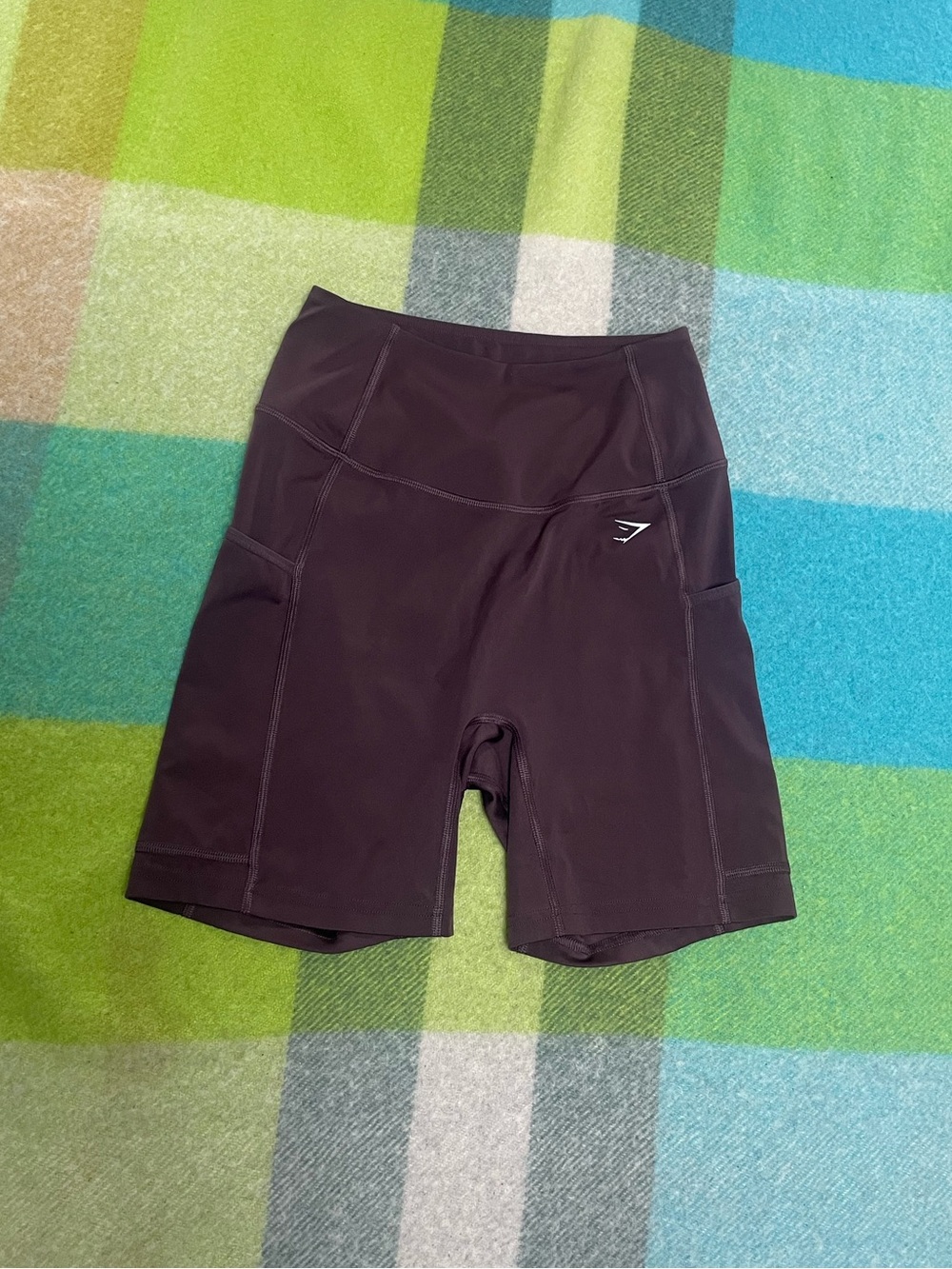 Gymshark Dark Purple High-Waisted Bike Shorts with Side Pockets